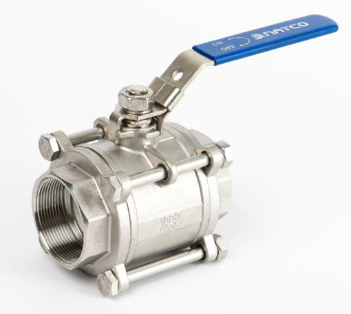 Picture of Ball Valve,Natco,3piece,full bore,DN80mm,
screwed BSP female x female,1000wog,316 stainless steel,
handlever operated