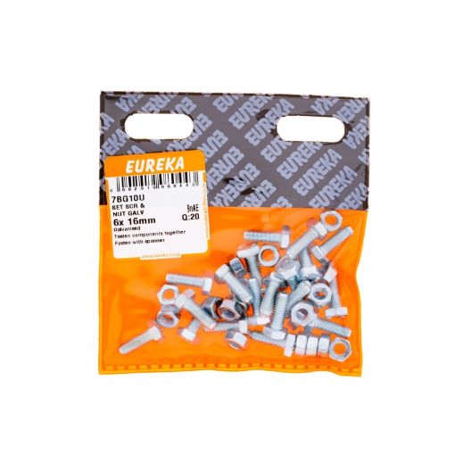 Picture of SET SCREW & NUT GALVANISED 6X16MM Q:20 EUREKA