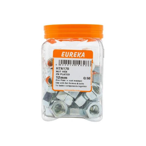 Picture of NUT HEX ZINC PLATED 12MM Q:50 EUREKA
