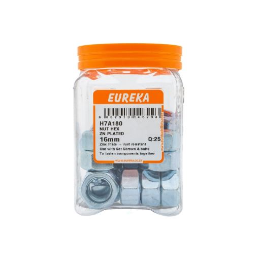 Picture of NUT HEX ZINC PLATED 16MM Q:25 EUREKA