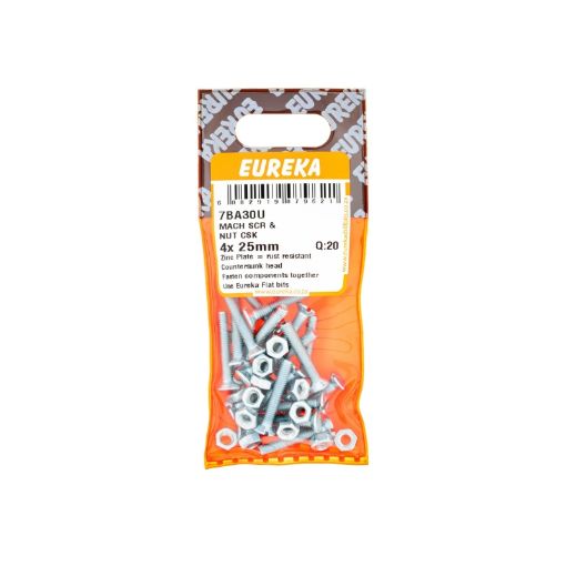Picture of MACHINE SCREW & NUT COUNTERSUNK 4X25MM Q:20 EUREKA