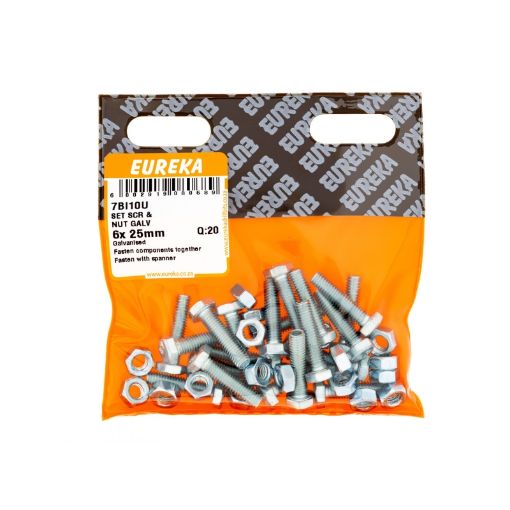 Picture of SET SCREW & NUT GALVANISED 6X25MM Q:20 EUREKA