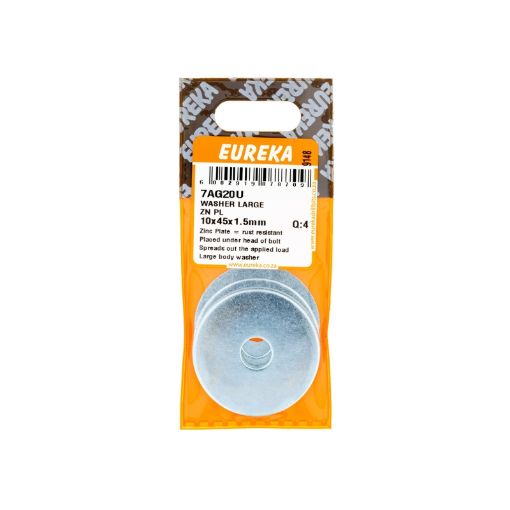 Picture of WASHER LARGE ZINC PLATED 10X45X1.5MM Q:4 EUREKA
