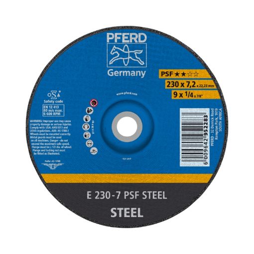 Picture of GRINDING DISC DIY GRADE (PSF) DEPRESSED CENTRE (E) STEEL 230X7.0MM PFERD