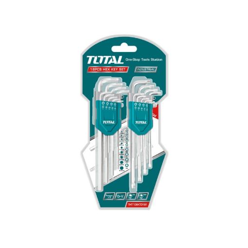 Picture of HEX & TORX KEY SET Q:18 INCLUDING 9 X HEX KEYS 1.5-10MM AND 9 X TORX KEYS T10-T50 EXTRA LONG ARMS TOTAL TOOLS