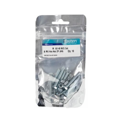 Picture of NUT 6MM & BOLT 40MM MILD STEEL ZINC PLATED Q:10 IFASTEN