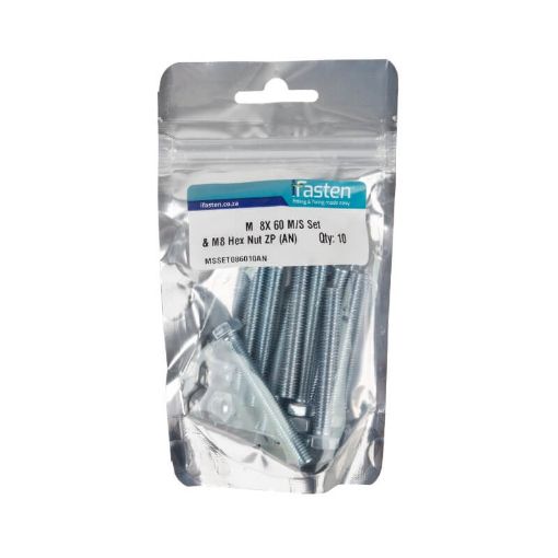 Picture of NUT 8MM & BOLT 60MM MILD STEEL ZINC PLATED Q:10 IFASTEN