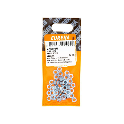 Picture of NUT HEX ZINC PLATED 4MM Q:50 EUREKA