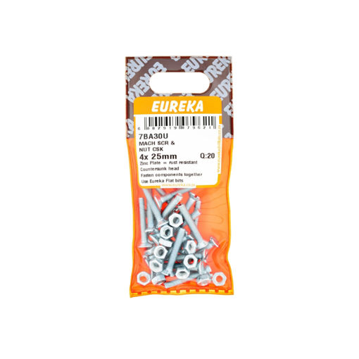 Picture of MACHINE SCREW & NUT COUNTERSUNK 4X25MM Q:20 EUREKA