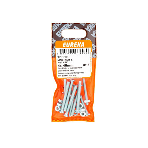 Picture of MACHINE SCREW & NUT COUNTERSUNK 4X40MM Q:12 EUREKA