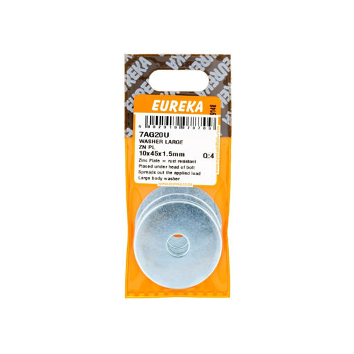 Picture of WASHER LARGE ZINC PLATED 10X45X1.5MM Q:4 EUREKA