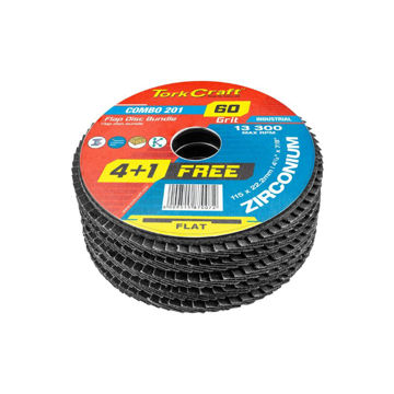 Picture of FLAPPING DISC INDUSTRIAL FLAT ZIRCONIUM 60 GRIT 115X22.2MM COMBO 201 Q:5 TORK CRAFT