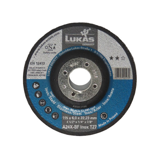Picture of GRINDING DISC A24X STEEL AND STAINLESS STEEL INDUSTRY GRADE 115X6MM
LUKAS