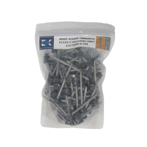 Picture of ROOF SCREW TIMBERFIX CLASS 4 VOLCANIC GREY 12X75MM Q:100

