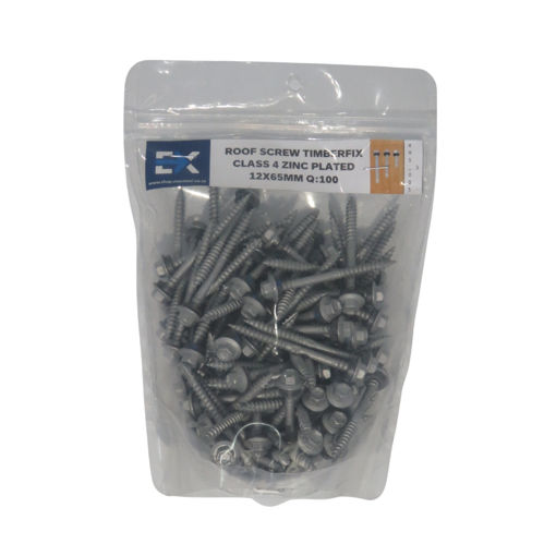 Picture of ROOF SCREW TIMBERFIX CLASS 4 ZINC PLATED 12X65MM Q:100