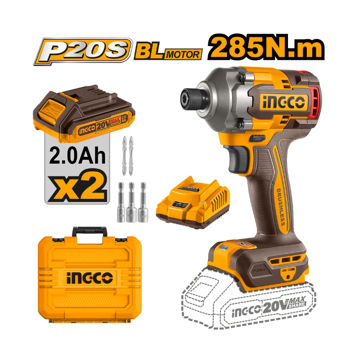 Picture of DRIVER 20V PS CORDLESS 285NM IMPACT BRUSHLESS 6.35MM HEX SHANK WITH 2
BATTERIES 2.0AH, CHARGER, 2XSCREWDRIVER BITS and 3 NUTSETTERS INGCO