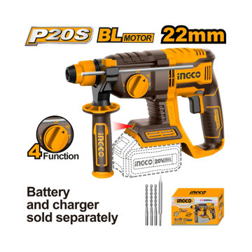 Picture of DRILL 20V PS CORDLESS ROTARY HAMMER BRUSHLESS WITH 3 DRILL BITS & 1
CHISEL BIT INGCO

