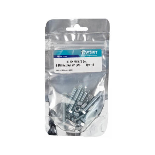 Picture of NUT 6MM & BOLT 40MM MILD STEEL ZINC PLATED Q:10 IFASTEN