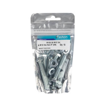 Picture of BOLT 60MM & NUT 10MM MILD STEEL ZINC PLATED Q:10 IFASTEN