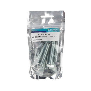 Picture of BOLT 60MM & NUT 12MM MILD STEEL ZINC PLATED Q:5 IFASTEN