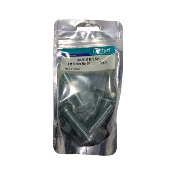 Picture of BOLT 50MM & NUT 12MM MILD STEEL ZINC PLATED Q:5 IFASTEN