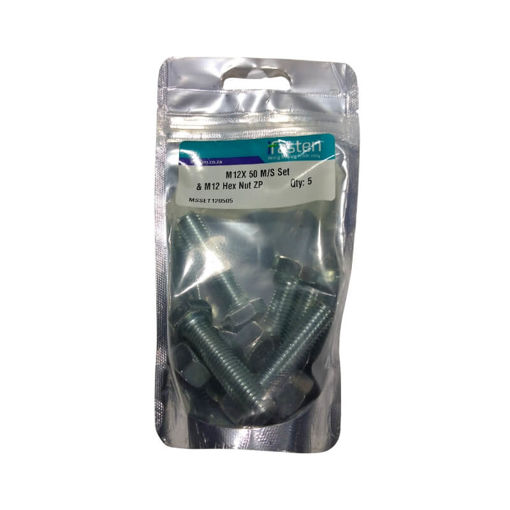 Picture of BOLT 50MM & NUT 12MM MILD STEEL ZINC PLATED Q:5 IFASTEN