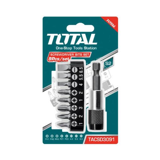 Picture of SCREWDRIVER BIT SET: PH1, PH2, PH3, SL4.0, SL5.5, SL6.5, PZ1 AND PZ2 Q:9 TOTAL TOOLS