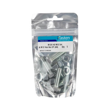 Picture of BOLT 40MM & NUT 12MM MILD STEEL ZINC PLATED Q:5 IFASTEN