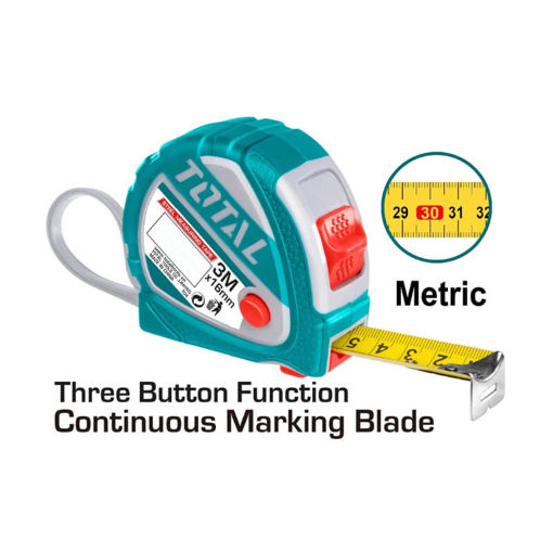 Picture of TAPE MEASURE STEEL RUBBER CASE 25MMX10M TOTAL TOOLS