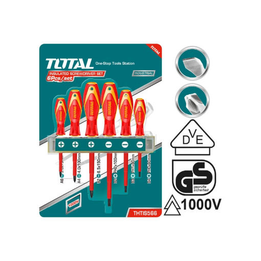 Picture of SCREWDRIVER SET INSULATED:  SL3X75MM, SL4X10MM0, SL6.5×150MM, PH0×60MM, PH1×80MM AND PH2X100MM Q:6