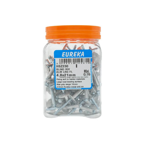 Picture of RIVET BLIND ALUMINIUM LARGE FLANGE 4.8X21MM Q:70 EUREKA
