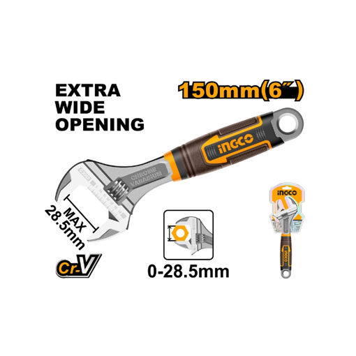Picture of WRENCH ADJUSTABLE SOFT GRIP CHROME VANADIUM 150MM (MAX OPENING 28.5MM) INGCO