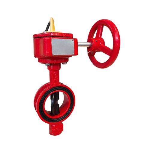 Picture of Butterfly Valve, UL listed, FM approved, PN10/16 DN150mm
Wafer End, Body material: Ductile iron,Disc-Ductile iron with EPDM
Encapsulated, Signal Gearbox Operated.

