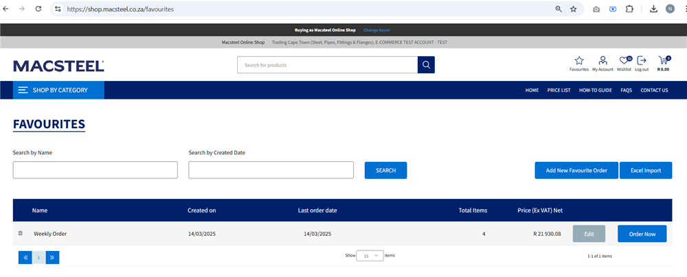 Favourites Order Now Button